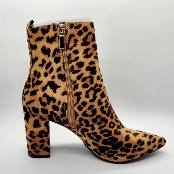 New Tan Leopard Print Olyvia Block Heel Zip Ankle Bootie Sz 7 - Picture 5 of 14